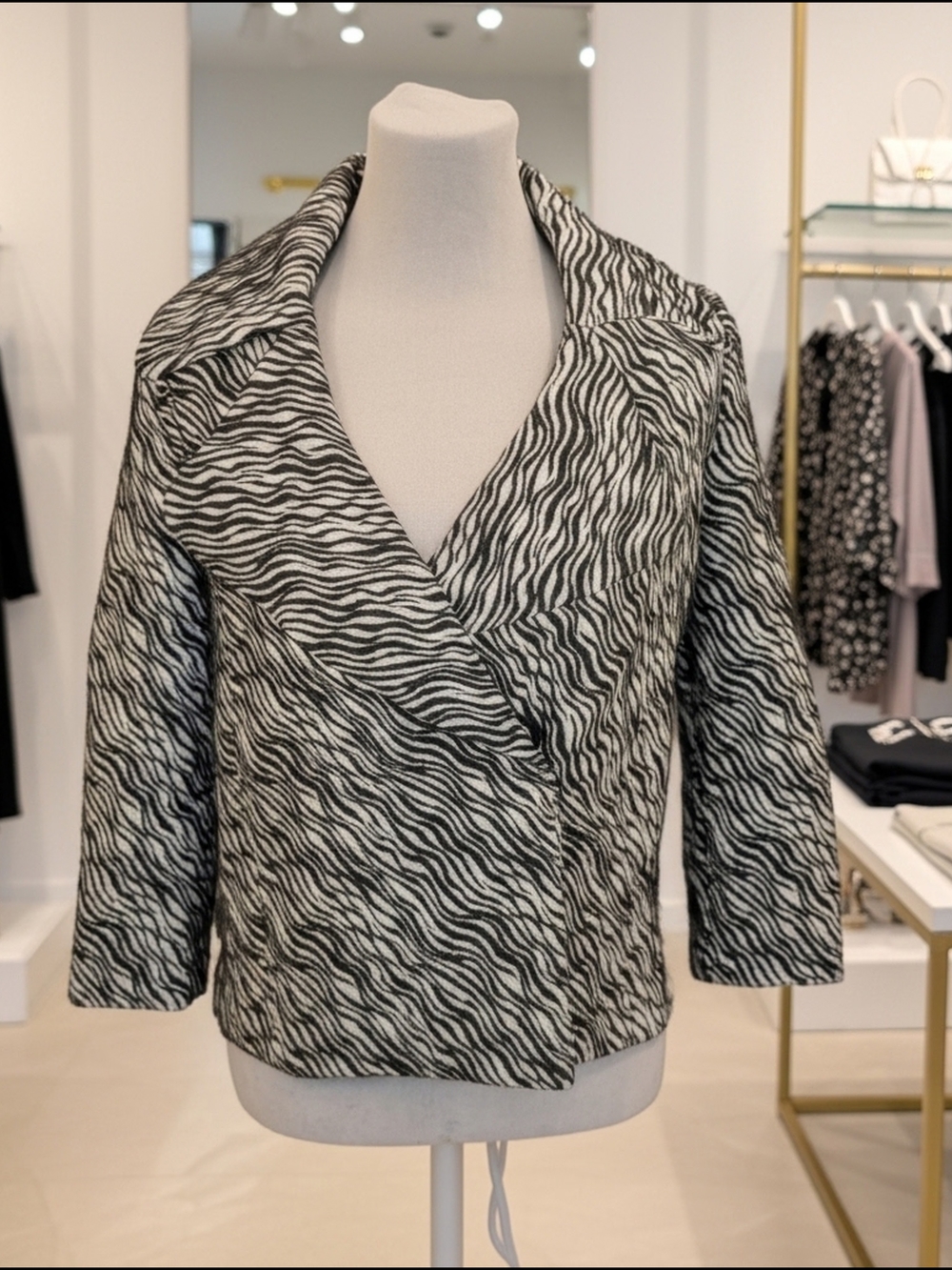 Tracy Reese Black White Animal Print Lined Blazer Button Petite P Mob Wife